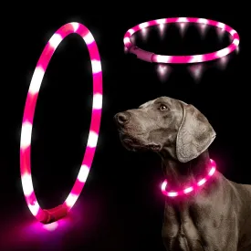 HIGO LED Dog Collar, Silicone Lightweight Light Up Dog Collars, USB Rechargeable LED Dog Necklace Light for Your Dogs Cats Glow in The Dark (Pink-Silicone)