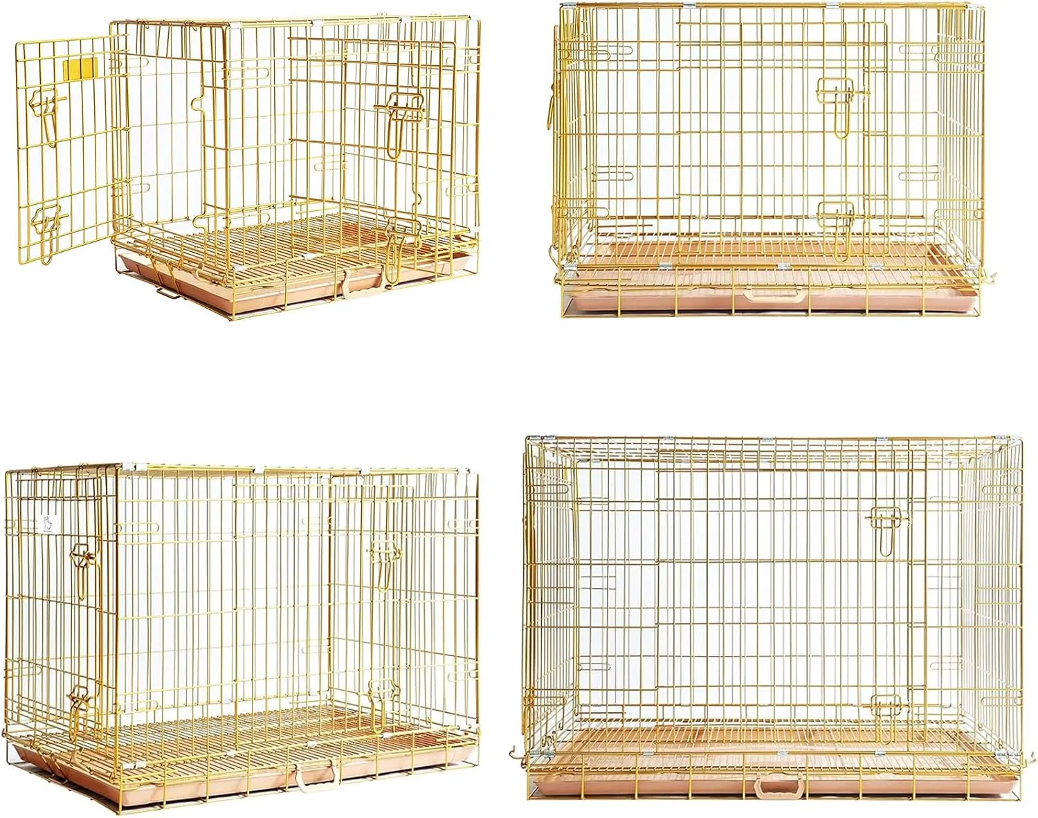 Homey Pet Dog Cage for Small Dogs, Dog Crates for Medium Dogs, Collapsible Nano-Coating Metal Wire Large Dog Kennel Indoor with Removable Grid Tray, Double Doors, GOLD24 GOLD30 GOLD36 GOLD42 Bundle