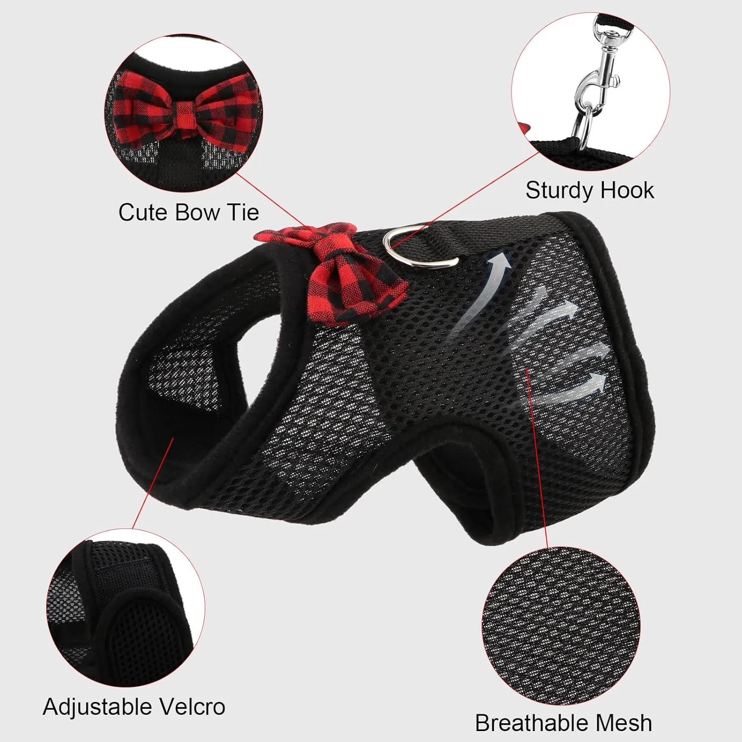 Hypeety Bunny Kitten Harness No Pull Cat Leash Stylish Vest Harness for Small Animal Adjustable Soft Breathable Walking Harness Set (Black, S)