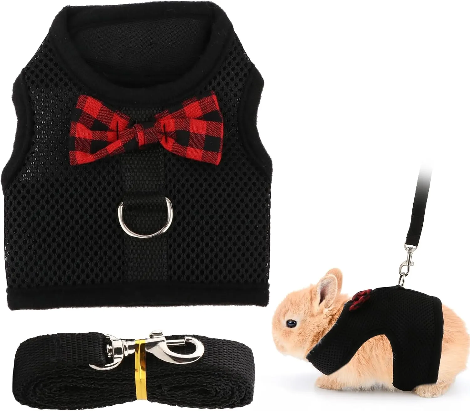 Hypeety Bunny Kitten Harness No Pull Cat Leash Stylish Vest Harness for Small Animal Adjustable Soft Breathable Walking Harness Set (Black, S)
