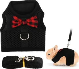Hypeety Bunny Kitten Harness No Pull Cat Leash Stylish Vest Harness for Small Animal Adjustable Soft Breathable Walking Harness Set (Black, S)