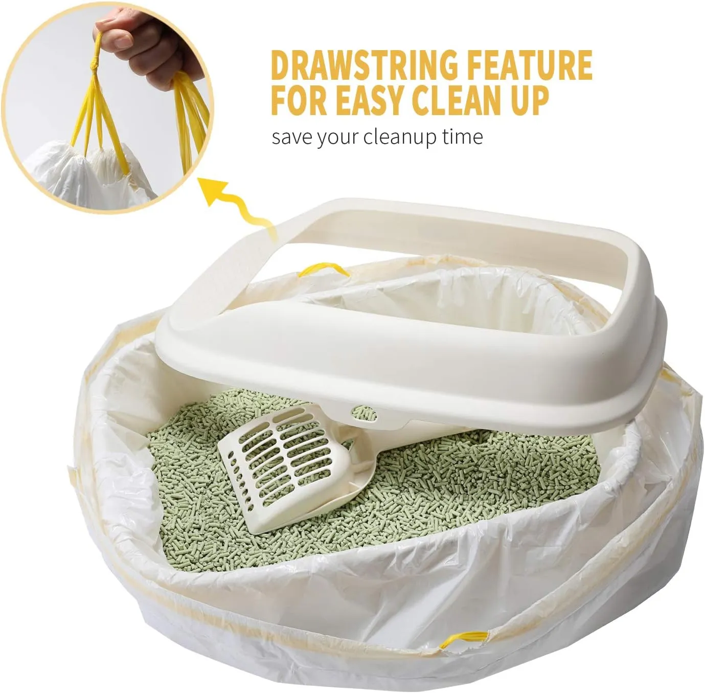 KONE Cat Litter Box Liners, 14 Count Jumbo Extra Durable Large Drawstring Kitty Litter Pan Bags Cat Waste Litter Bags Pet Supplies 36" x 18"