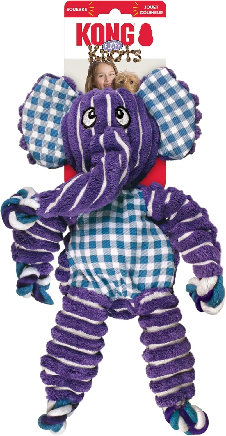 KONG Floppy Knots - Knotted Rope Dog Toy Entices Play - Tug Toy Satisfies Natural Instincts - Dog Supplies with Floppy Design & Minimal Stuffing - Elephant, for Medium/Large Dogs