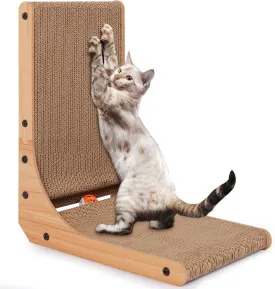L Shape Cat Scratcher Pad, Cat Scratch Cardboard with Bell Toy for Indoor Cats Premium Reversible Scratch Board