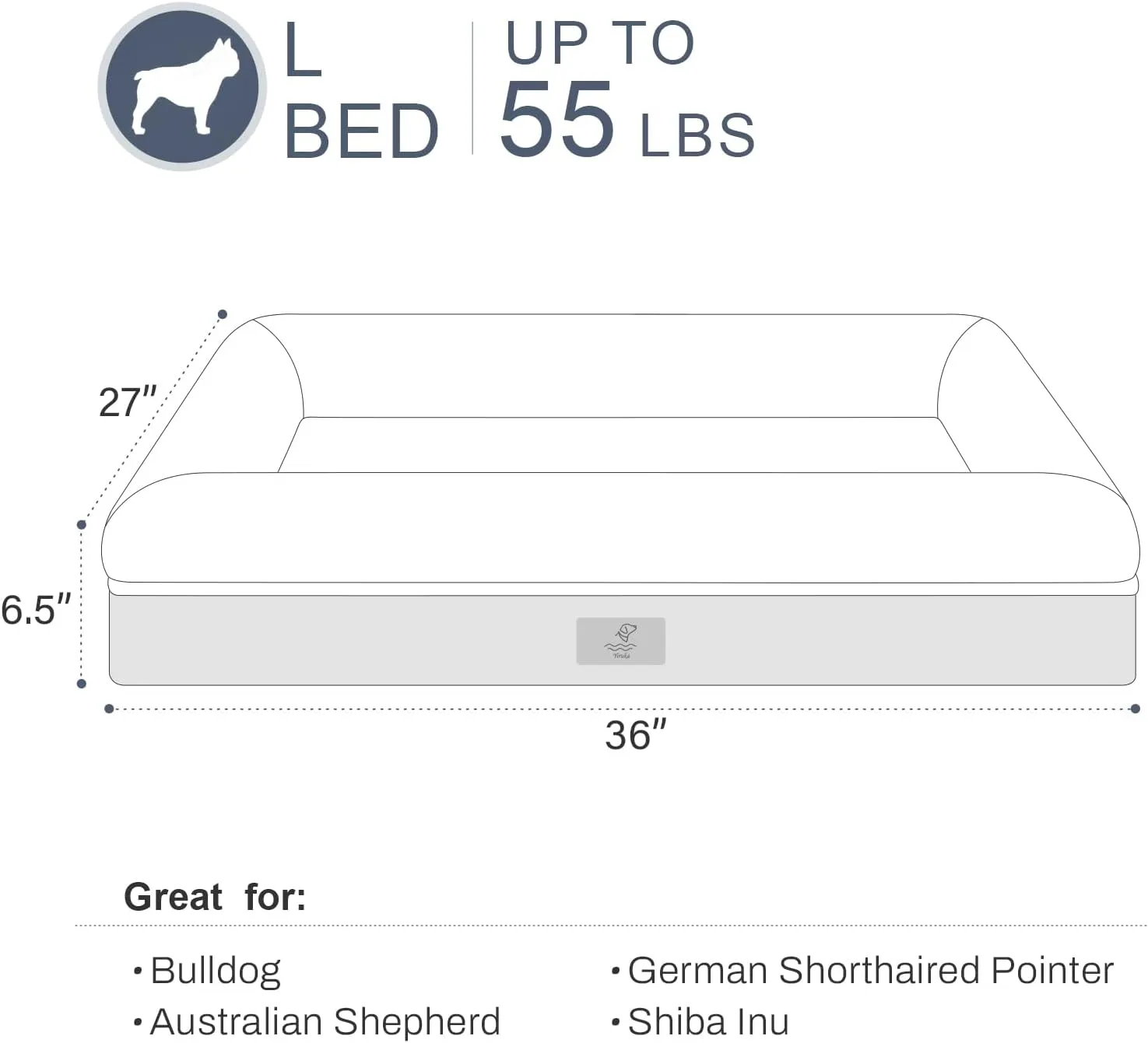 Large Dog Bed, Orthopedic Gel Memory Foam Dog Bed for Large Dogs, Washable Pet Bed with Removable Cover, Waterproof Non-Slip Bottom Big Couch Sofa, Light Grey