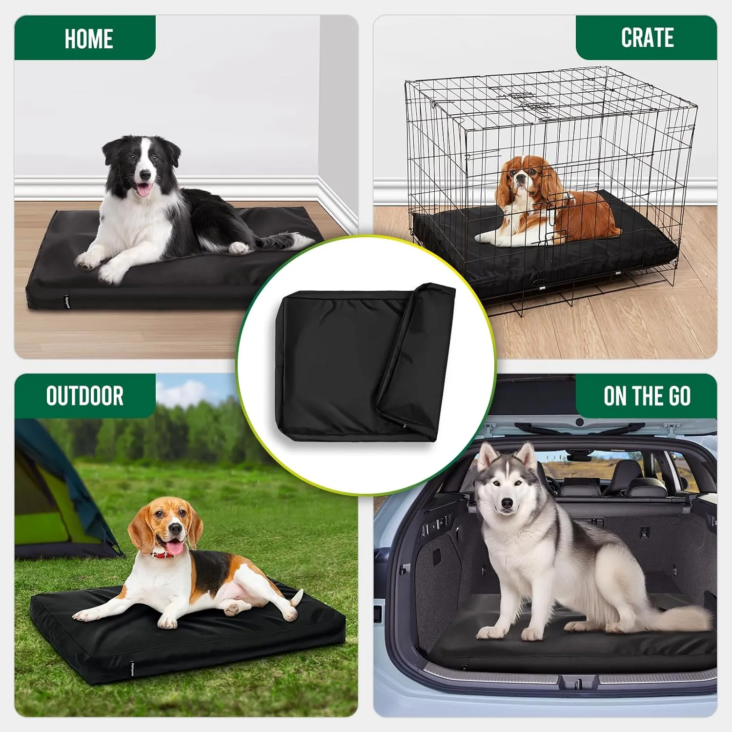 Large Waterproof Dog Bed Replacement Cover, Easy to Clean Pet Dog Crate Pad Duvet, Long Zipper Open, Oxford Fabric Slick Look, 40Lx27Wx4H - Black