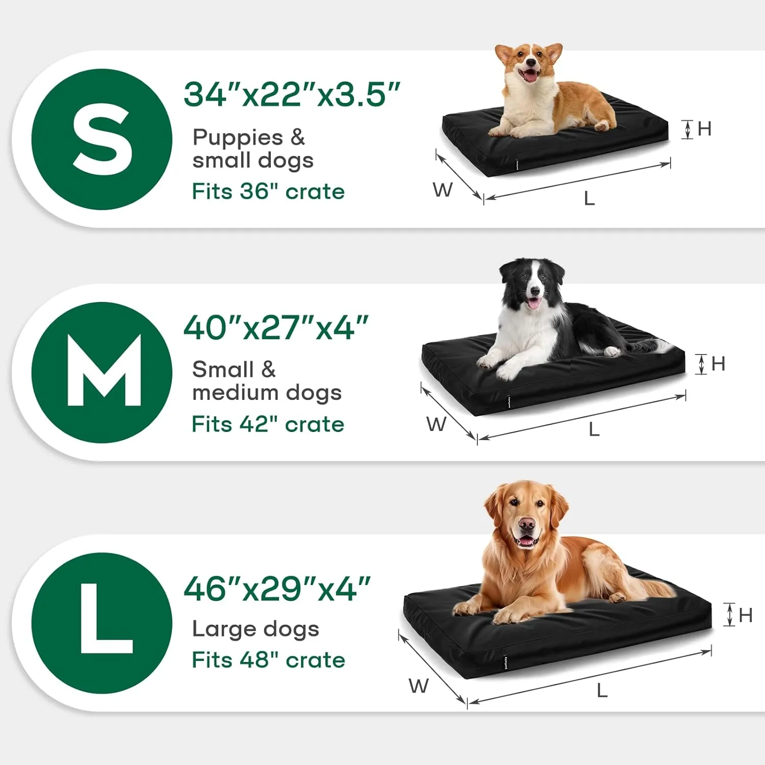 Large Waterproof Dog Bed Replacement Cover, Easy to Clean Pet Dog Crate Pad Duvet, Long Zipper Open, Oxford Fabric Slick Look, 40Lx27Wx4H - Black