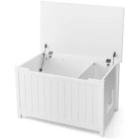 Large Wooden Cat Litter Box Top Opening Hidden Washroom Toilet-White