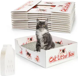 Lawei 8 Pack Disposable Litter Boxes for Cats, Foldable Travel Kitty Litter Box with Scoop, Portable Double Layer Waterproof Litter Tray for Cats Small Pets, 14.8 x 11.6 x 4.7inch, Easy to Assemble