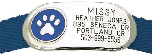 LuckyPet Paw Jewelry Collar Tag for Dogs and Cats, Custom Engraved, Durable, Quiet and Chew Proof, Attaches Flat to Any Collar, Small-Blue-Paw