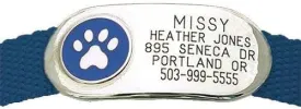 LuckyPet Paw Jewelry Collar Tag for Dogs and Cats, Custom Engraved, Durable, Quiet and Chew Proof, Attaches Flat to Any Collar, Small-Blue-Paw