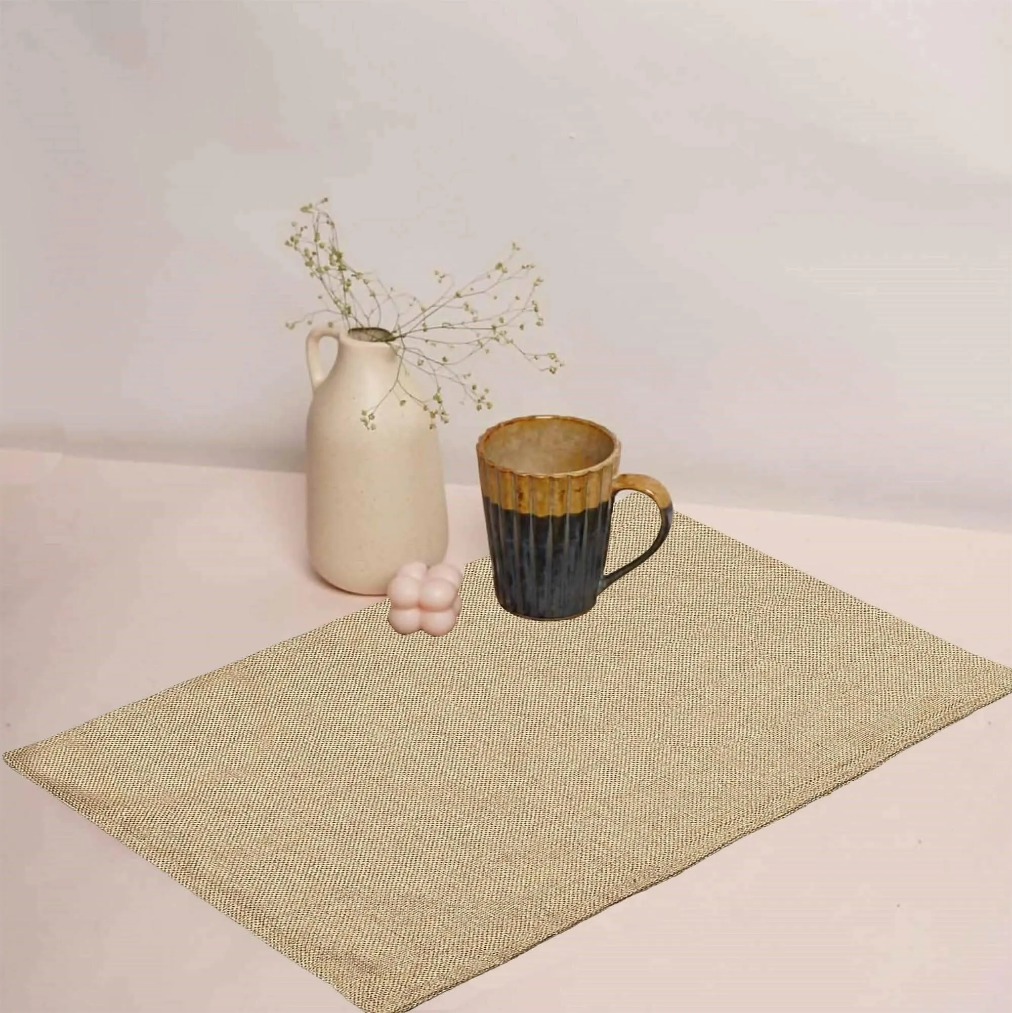 Lushomes Jute Table Mat, Beige Dining Table Mat, table mats Set of 6, Also Used as kitchen mat, fridge mat, cupboard sheets for wardrobe, Jute Place mats (Pack of 6, 12x18 Inches, 30x45 Cms)