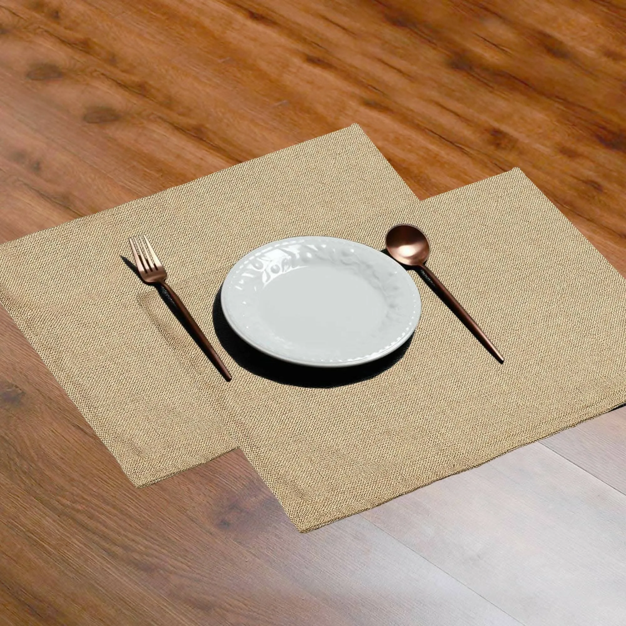 Lushomes Jute Table Mat, Beige Dining Table Mat, table mats Set of 6, Also Used as kitchen mat, fridge mat, cupboard sheets for wardrobe, Jute Place mats (Pack of 6, 12x18 Inches, 30x45 Cms)