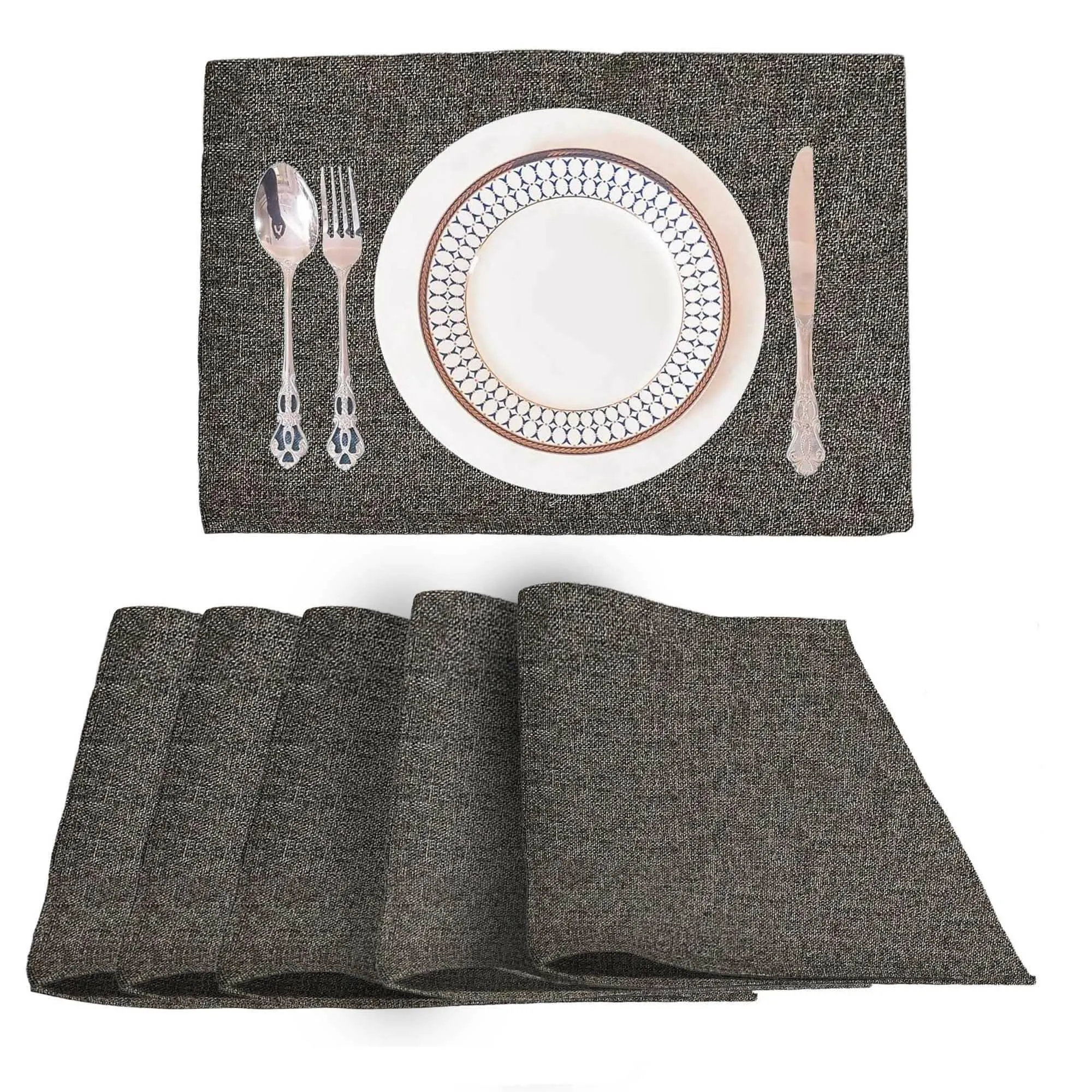 Lushomes "Versatile Lushomes Jute Table Mats: Set of 6 Multi-Purpose Dining and Kitchen Mats in Black (12x18 Inches)"