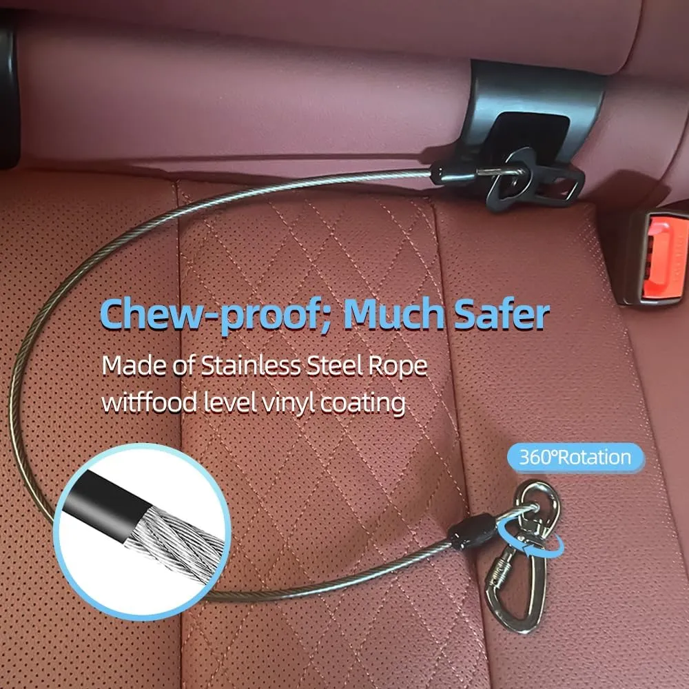 MiaoChuai 3-in-1 Dog Car Seat Belt Harness | Chew-Proof Steel Cable Leash with Heavy-Duty Buckle & Clip | Car Safety Restraint for Small, Medium, Large Dogs (Black, 24 inch/60 CM)