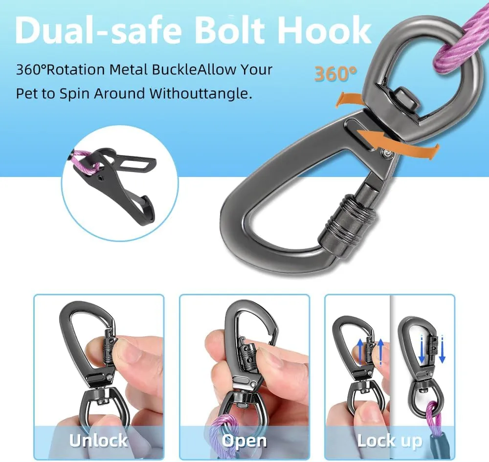 MiaoChuai 3-in-1 Dog Car Seat Belt Harness | Chew-Proof Steel Cable Leash with Heavy-Duty Buckle & Clip | Car Safety Restraint for Small, Medium, Large Dogs (Black, 24 inch/60 CM)