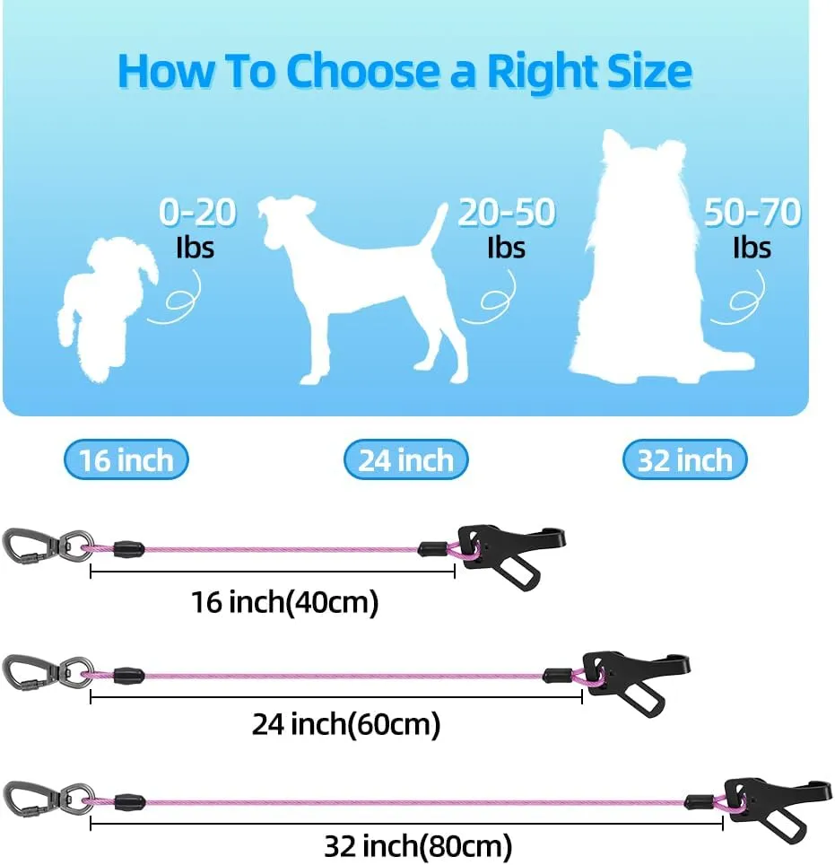 MiaoChuai 3-in-1 Dog Car Seat Belt Harness | Chew-Proof Steel Cable Leash with Heavy-Duty Buckle & Clip | Car Safety Restraint for Small, Medium, Large Dogs (Black, 24 inch/60 CM)