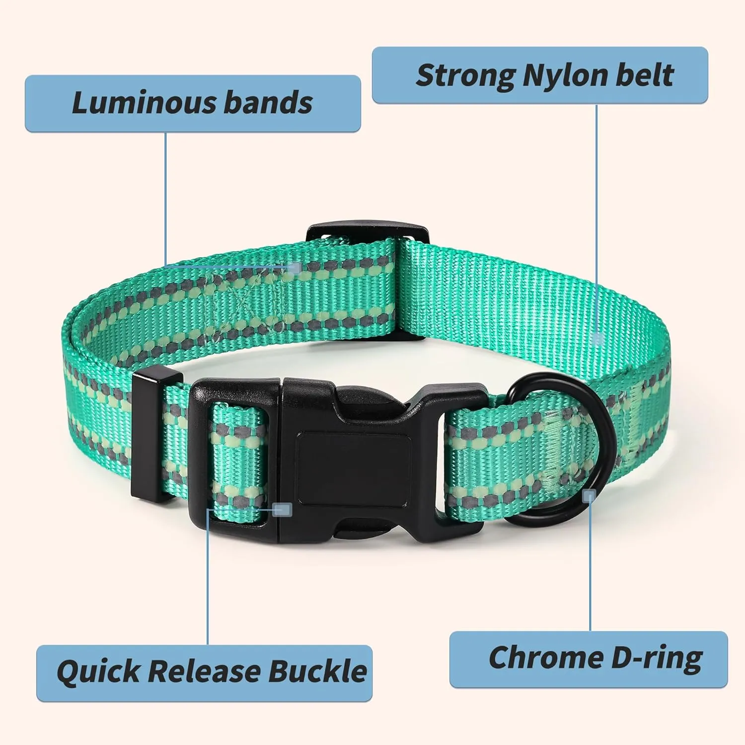 Mile High Life Nylon Night Light Glow Collar, Reflective Light Up Dog Collar, Fluorescent Self-Luminescent Strap for Small Medium Large Dogs (Green, S Neck11-15")