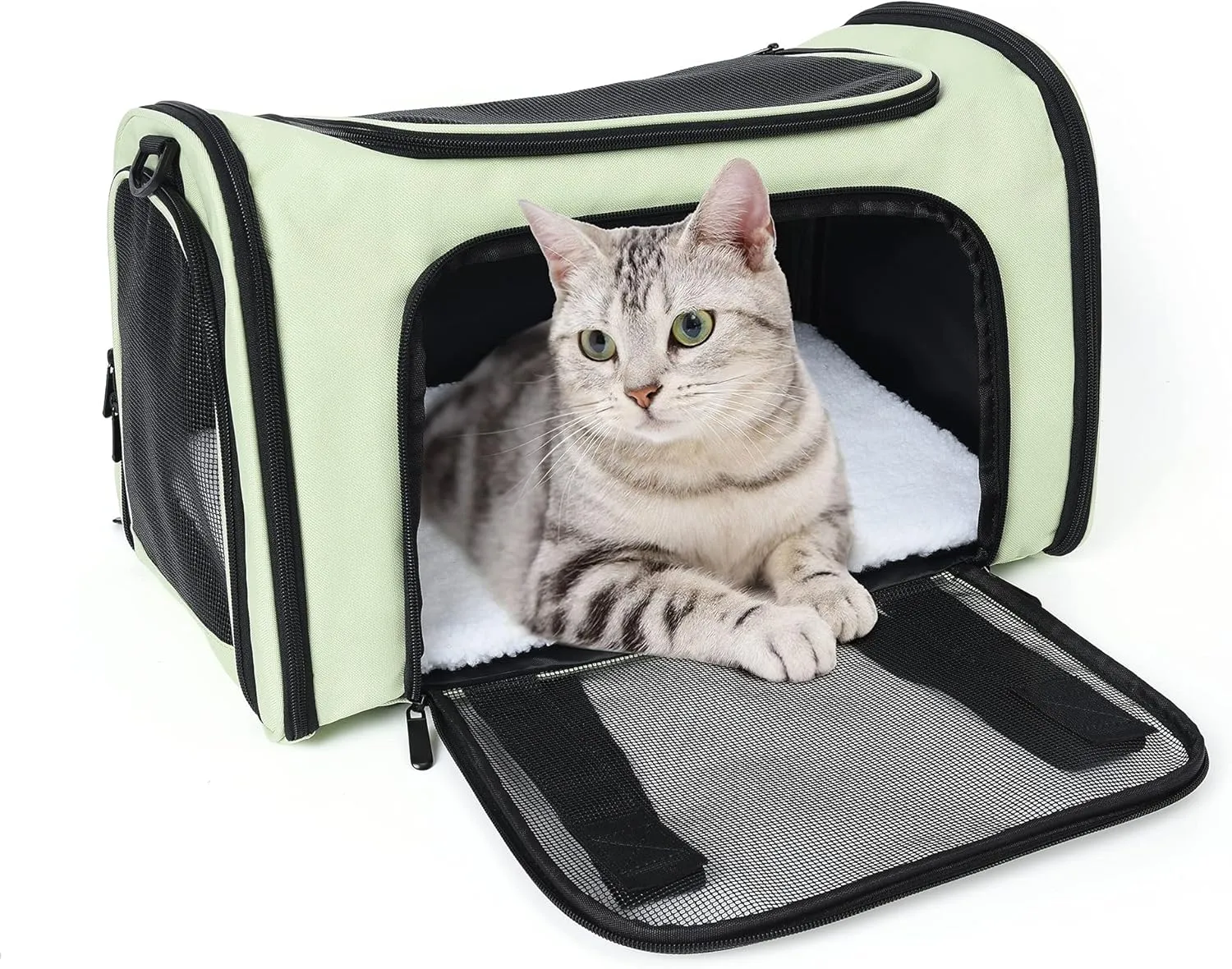 Mile High Life | Outdoor Travel Pet Carrier | Kitty Puppy Cat Carriers | Collapsible Dog Carrier for Small Medium Dogs | Cat Crates w Breathable Mesh with Soft-Sided (Green, Medium)