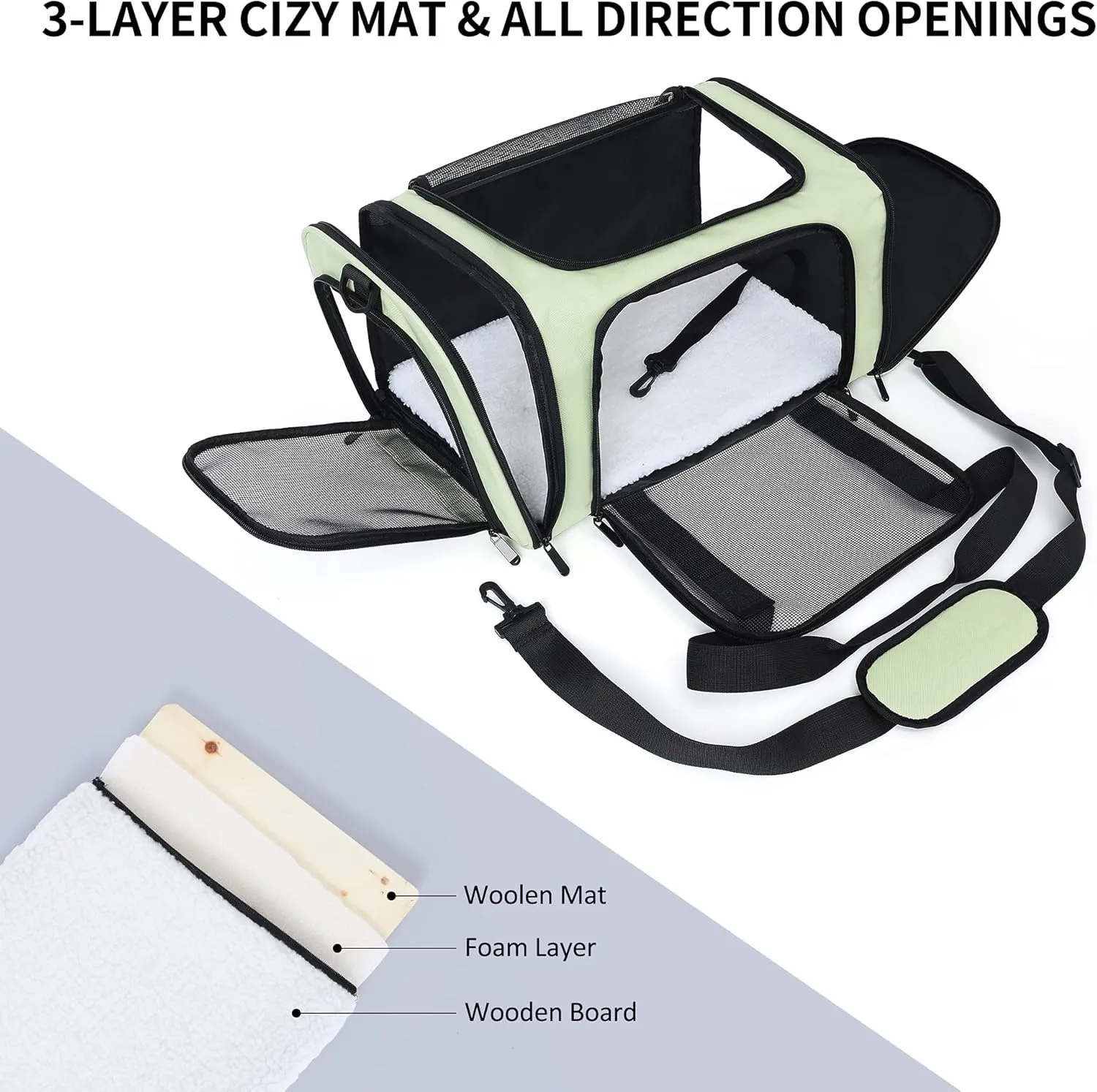 Mile High Life | Outdoor Travel Pet Carrier | Kitty Puppy Cat Carriers | Collapsible Dog Carrier for Small Medium Dogs | Cat Crates w Breathable Mesh with Soft-Sided (Green, Medium)