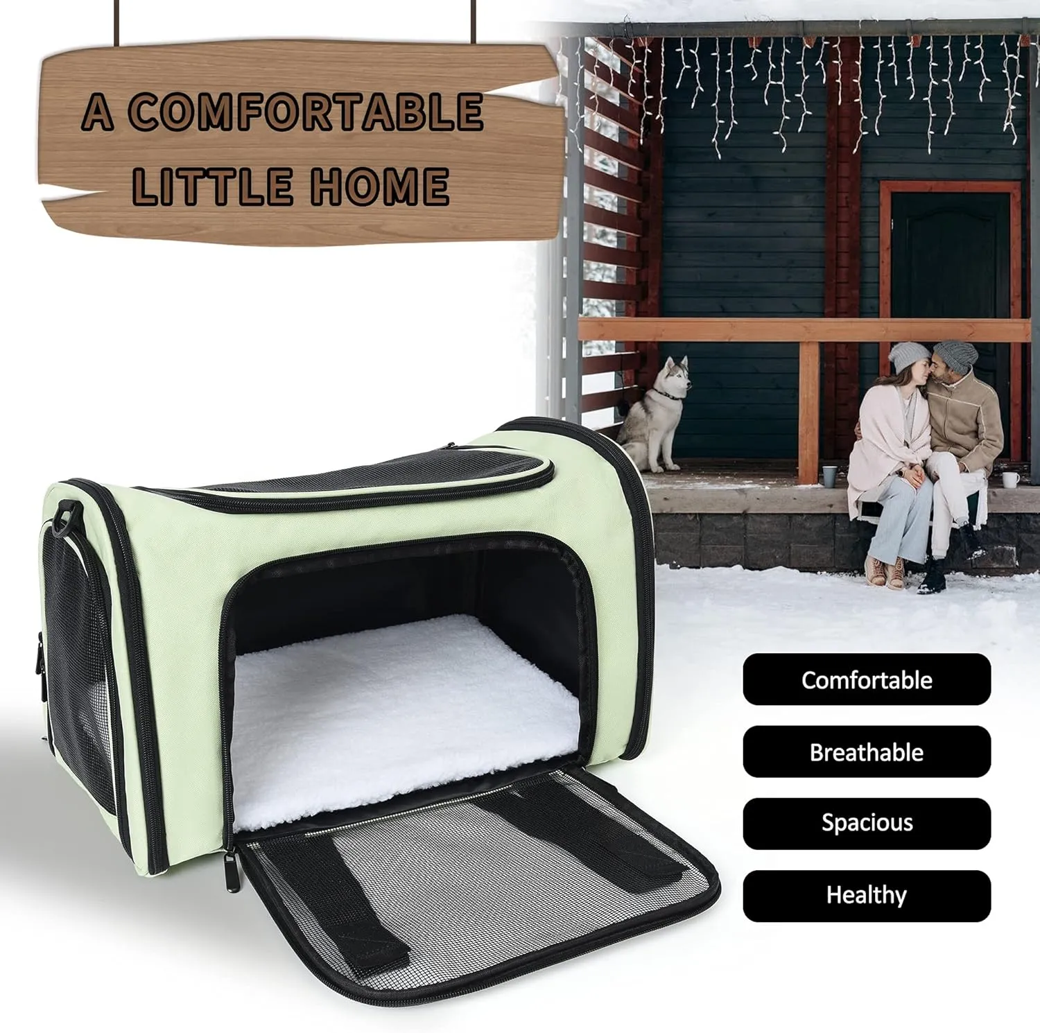 Mile High Life | Outdoor Travel Pet Carrier | Kitty Puppy Cat Carriers | Collapsible Dog Carrier for Small Medium Dogs | Cat Crates w Breathable Mesh with Soft-Sided (Green, Medium)