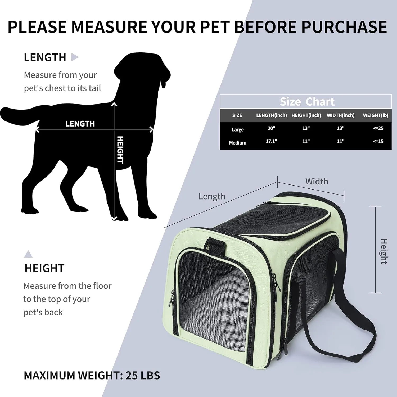 Mile High Life | Outdoor Travel Pet Carrier | Kitty Puppy Cat Carriers | Collapsible Dog Carrier for Small Medium Dogs | Cat Crates w Breathable Mesh with Soft-Sided (Green, Medium)