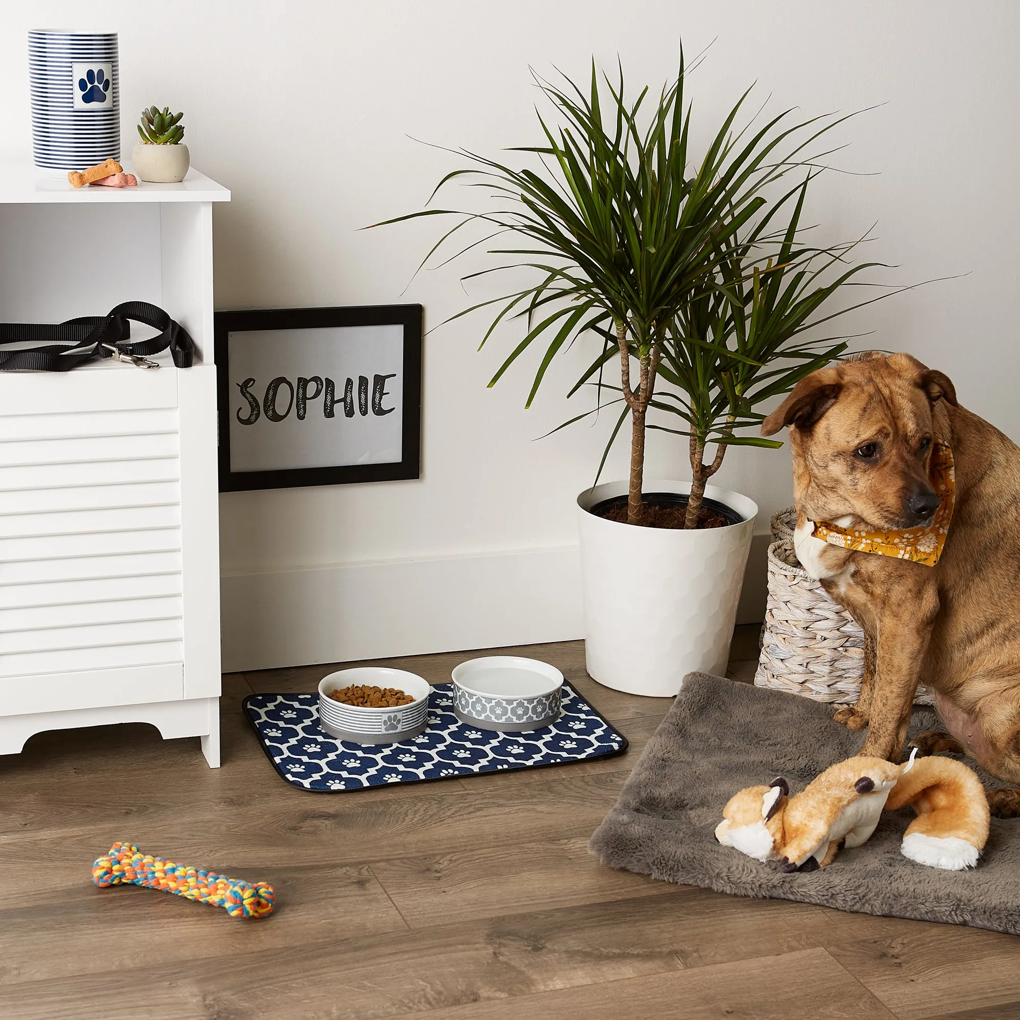 Nautical Blue/Off White Lattice Paw Pet Mat