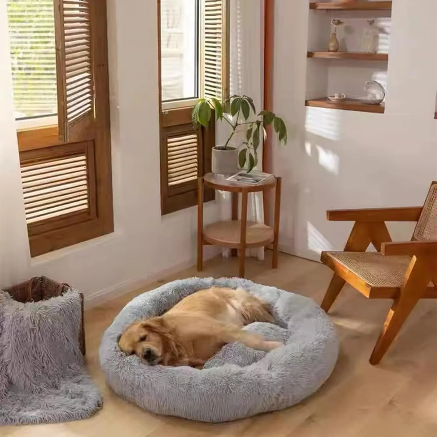 Nisrada Dog Bed for Medium Large Dogs, 36 inch Calming Dogs Bed, Washable-Round Cozy Soft Pet Bed for Puppy and Kitten with Slip-Resistant Bottom