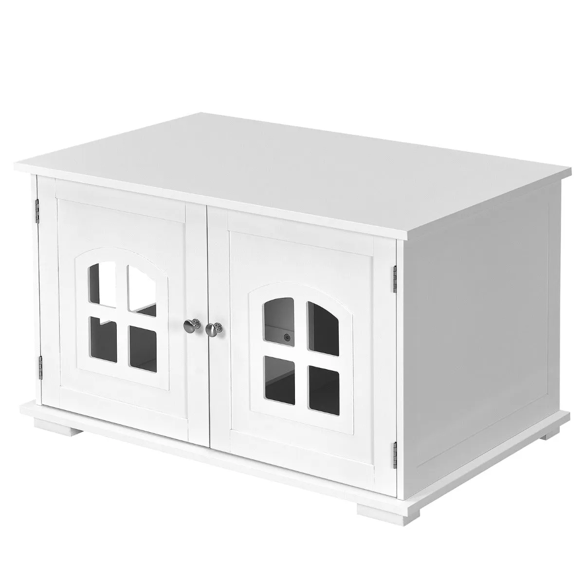 NNECW Cat Hidden Litter Box Enclosure with Cross Windows &ampampamp Double Door-White