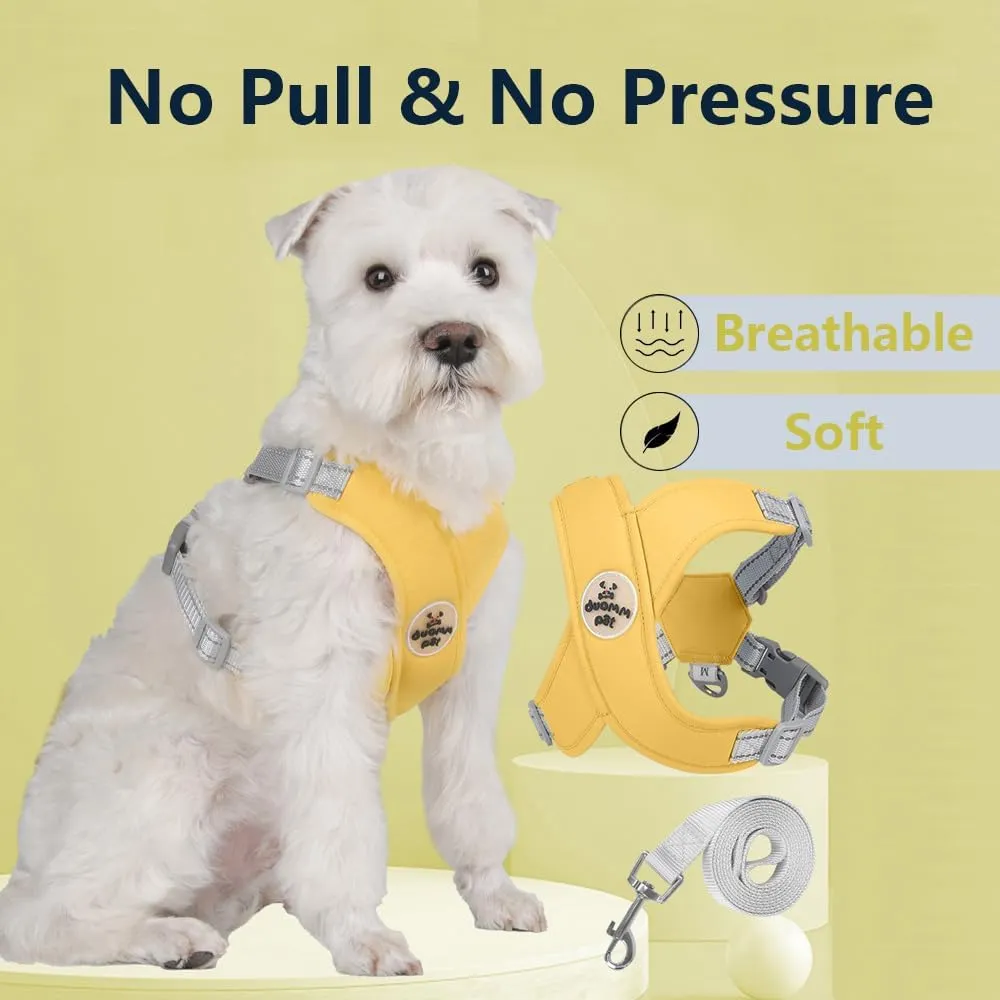 No Pull Dog Harness and Leash Set for Medium Sized Dogs, Super Comfort Dog Vest Harnesses with Lead Dog Collar for Puppy Running Training 20lbs (Yellow, Medium)