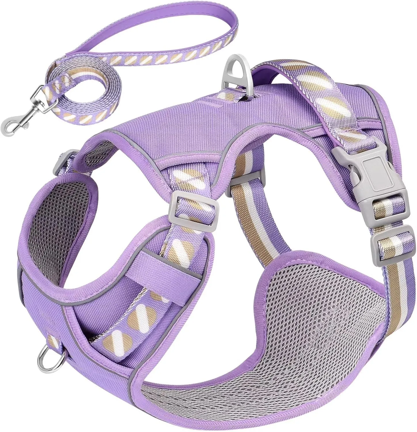 No Pull Dog Harness and Leash Set,Reflective Dog Harness with Easy Control Soft Handle,Adjustable and Comfortable for Easy Walking,Fit Small Medium Large Breed Dogs,Purple,M