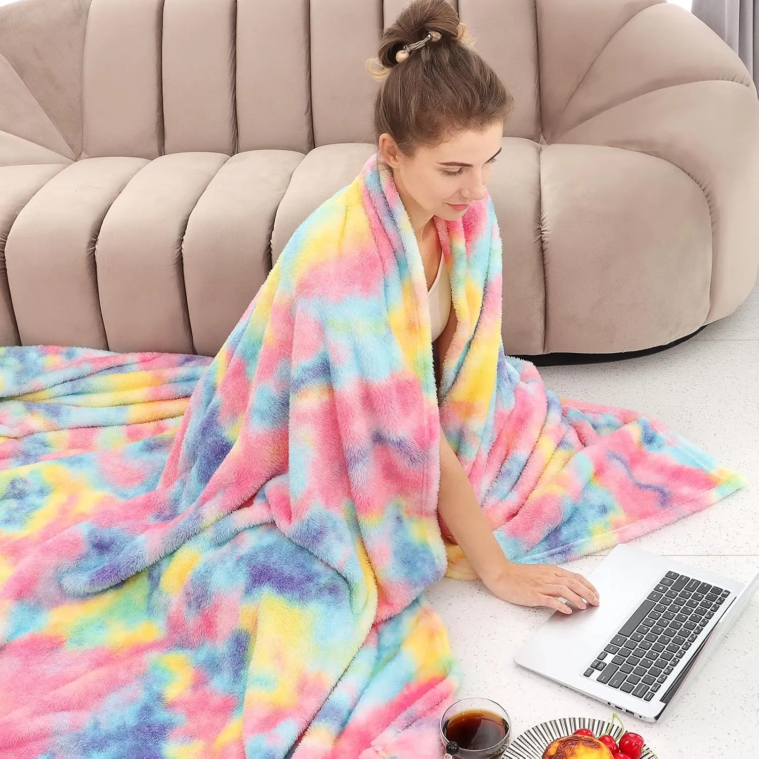 obinsm Rainbow Bed Blanket - Warm Soft Throw Blanket for Couch - Fuzzy Throw Blankets for Women