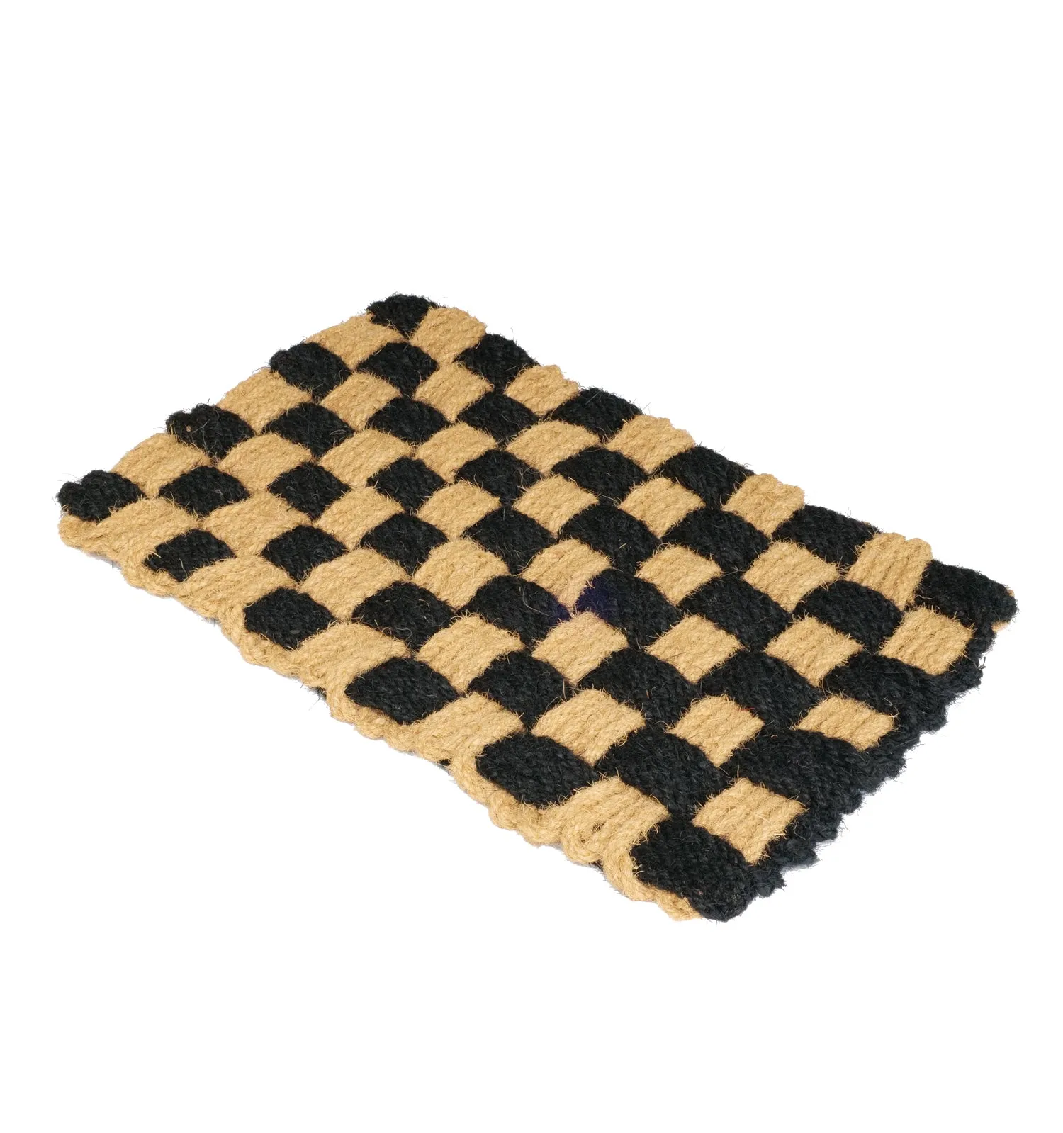 OnlyMat Black and Natural CrisCross Knotted Coir Rope Mat - 100% Natural Handloom Coir - Indoor / Outdoor