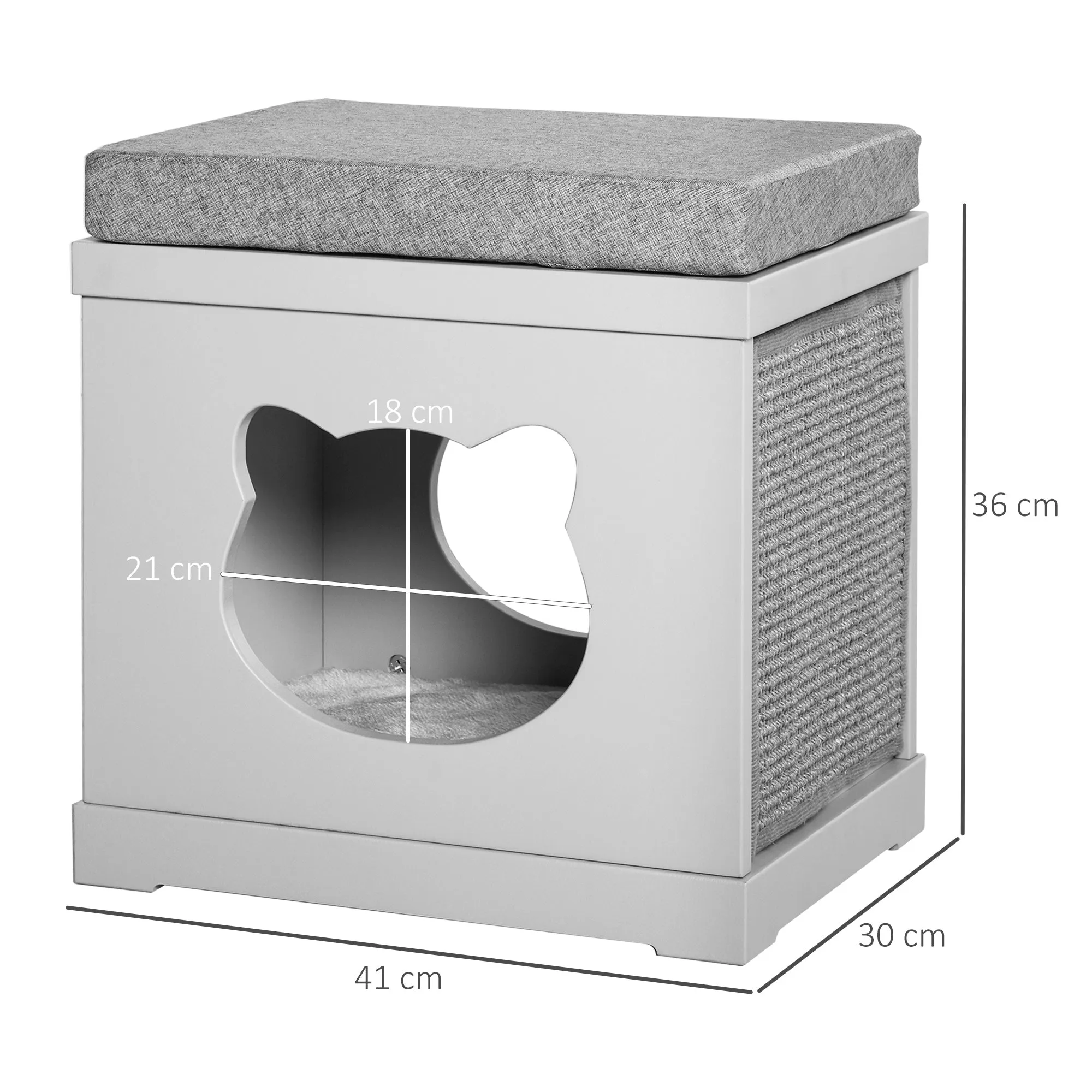 PawHut Cat House Bed Kitten Cave Cube Indoor w/Soft Cushion Sisal Scratching Pad
