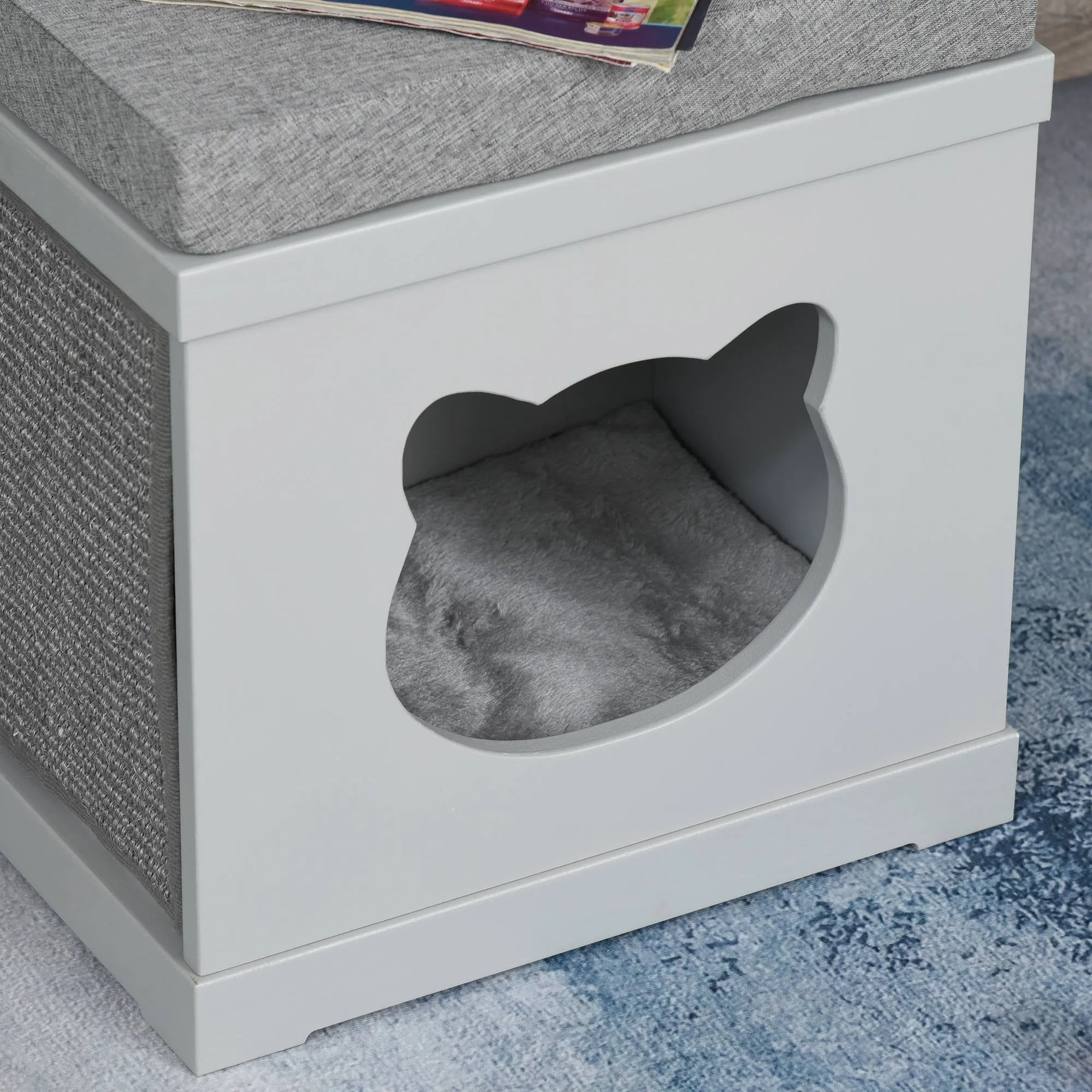 PawHut Cat House Bed Kitten Cave Cube Indoor w/Soft Cushion Sisal Scratching Pad