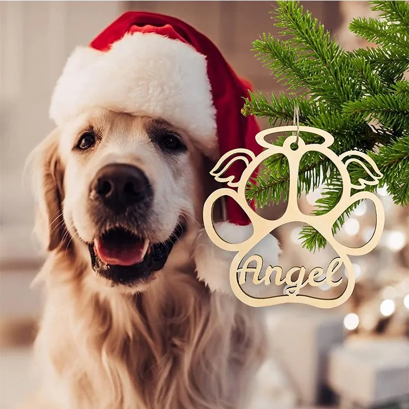 Personalized Dog Bone Christmas Ornaments, Custom Pet Name Wooden Ornaments for Christmas