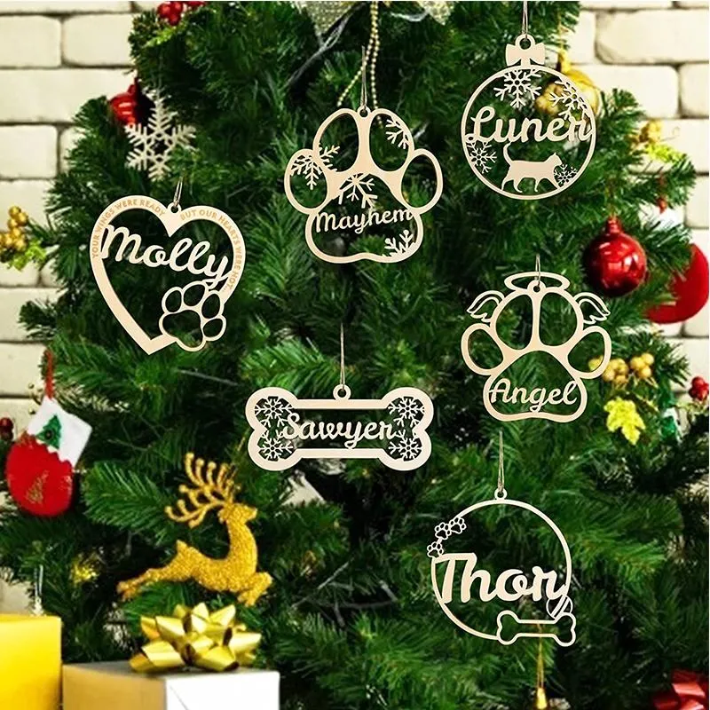 Personalized Dog Bone Christmas Ornaments, Custom Pet Name Wooden Ornaments for Christmas