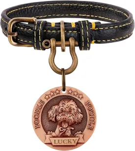 Personalized Dog Leather Collars ID Tags Sets with 3D Breeds Effect,Laser Engraved Customized Alloy Name Tags for Small,Medium,Large Dog Red Copper Plating -Toy Poodle