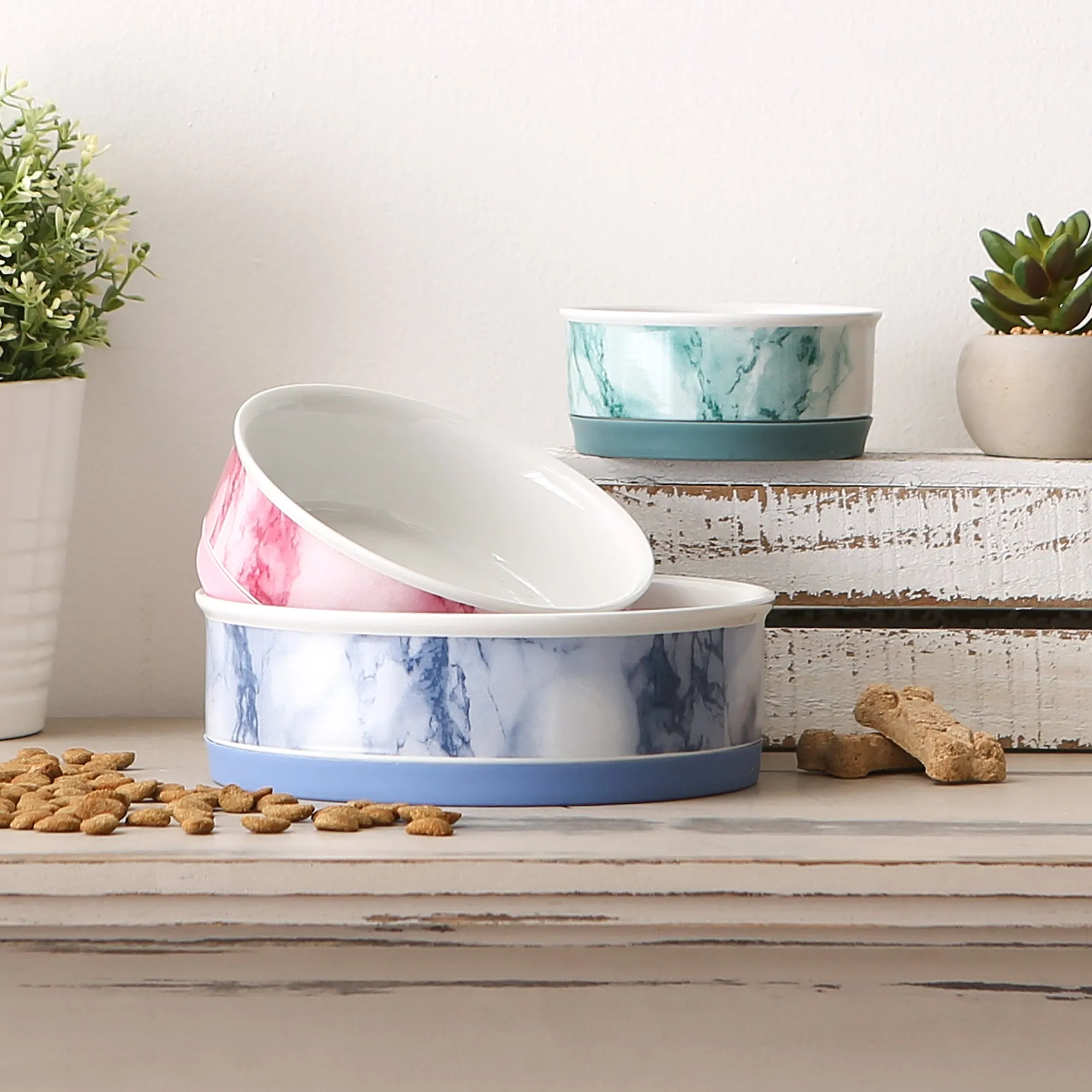Pet Bowl Pink Marble Small 4.25Dx2H Set of 2