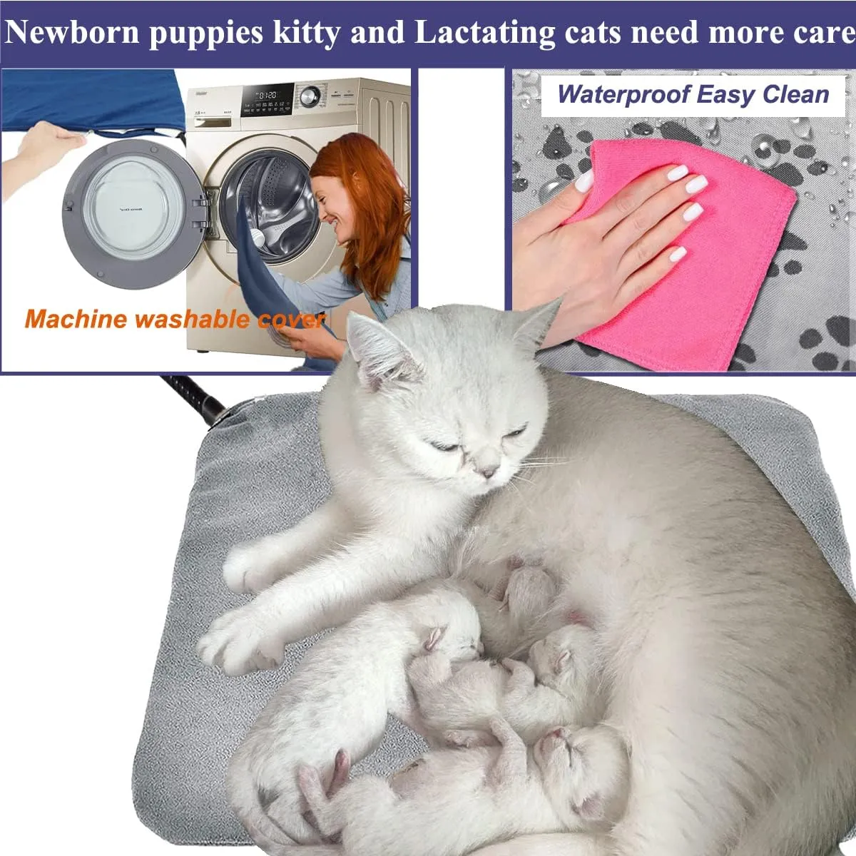 Pet Heating Pad for Small Dog & Cat - Soft Washable Cover, Electric, Water & Chew Resistant Cord