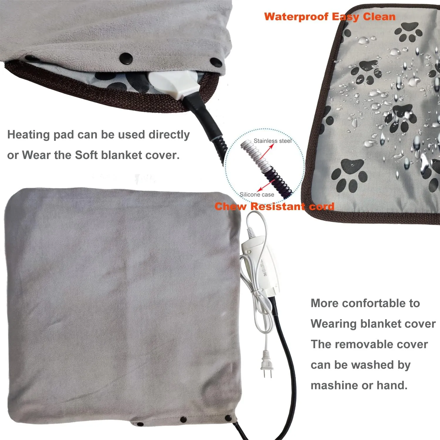Pet Heating Pad for Small Dog & Cat - Soft Washable Cover, Electric, Water & Chew Resistant Cord