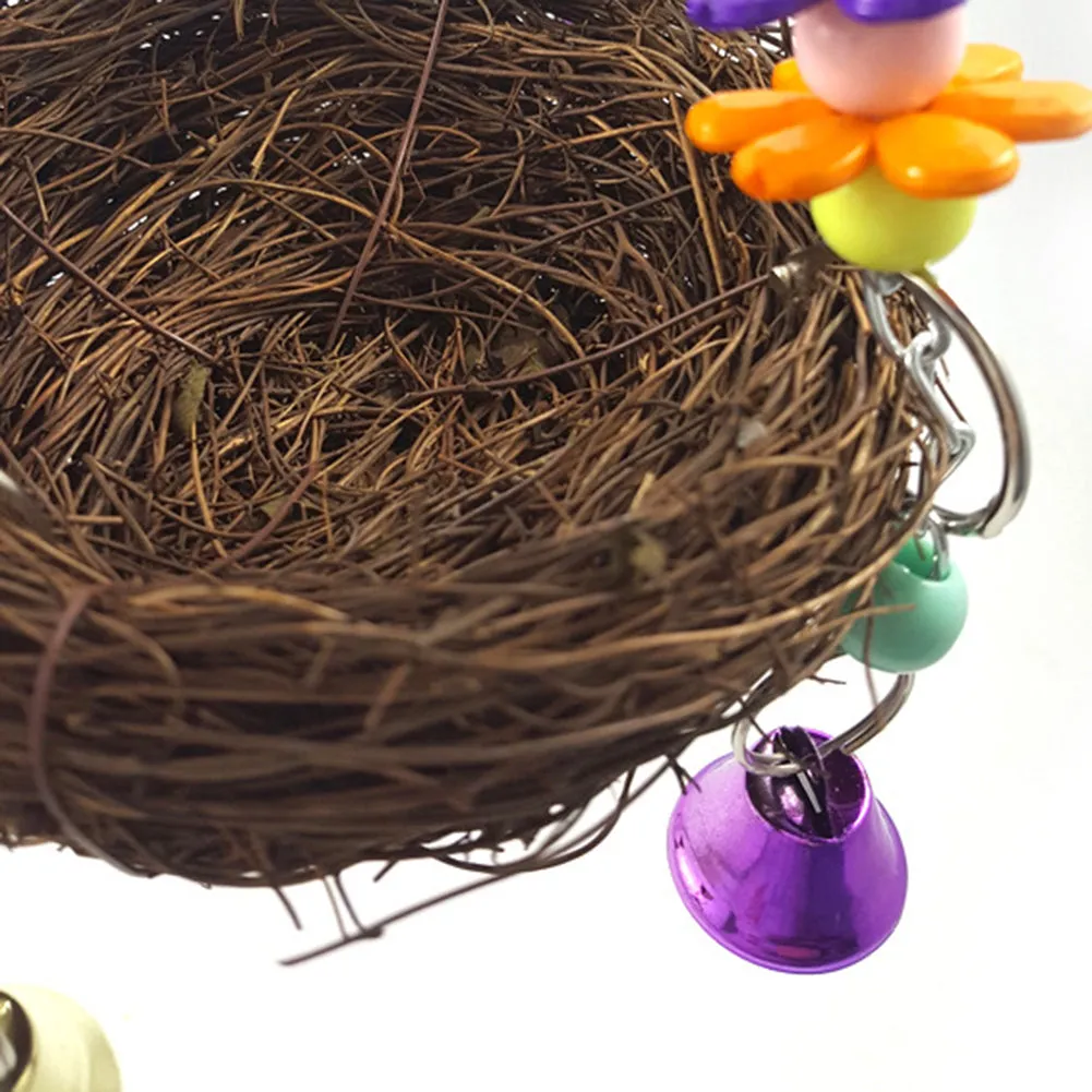 Pet Rattan Nest Bird Swing Toy with Bells,Hanging Bird Chewing Toy