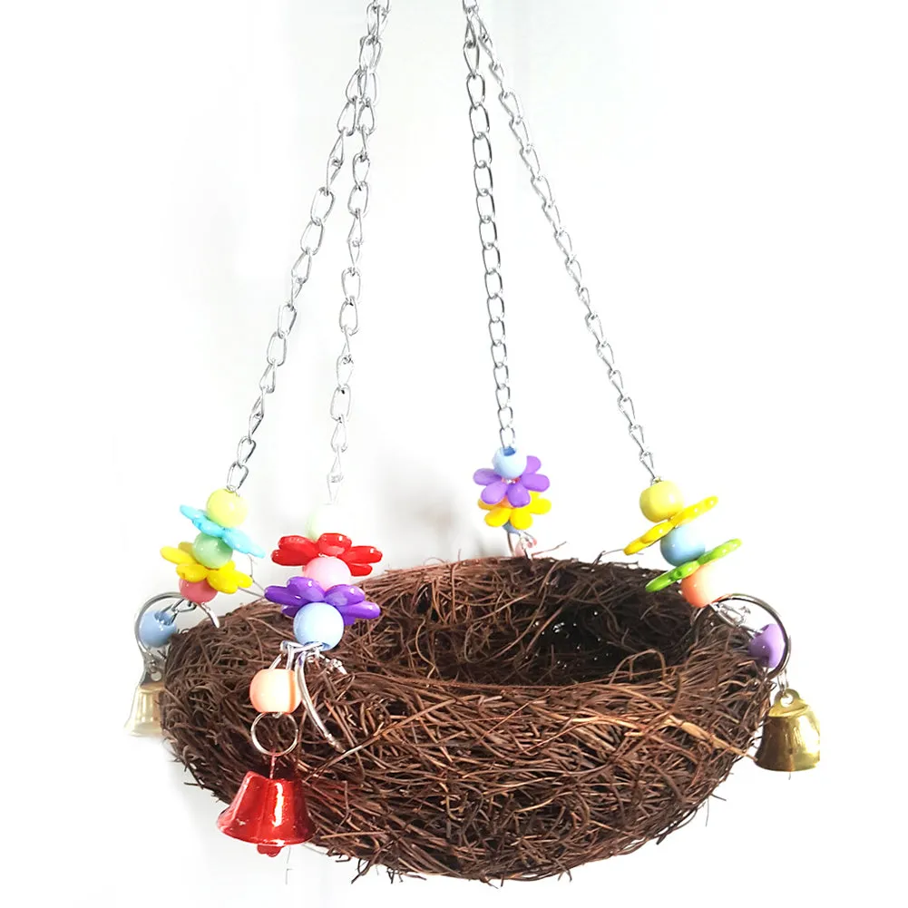 Pet Rattan Nest Bird Swing Toy with Bells,Hanging Bird Chewing Toy