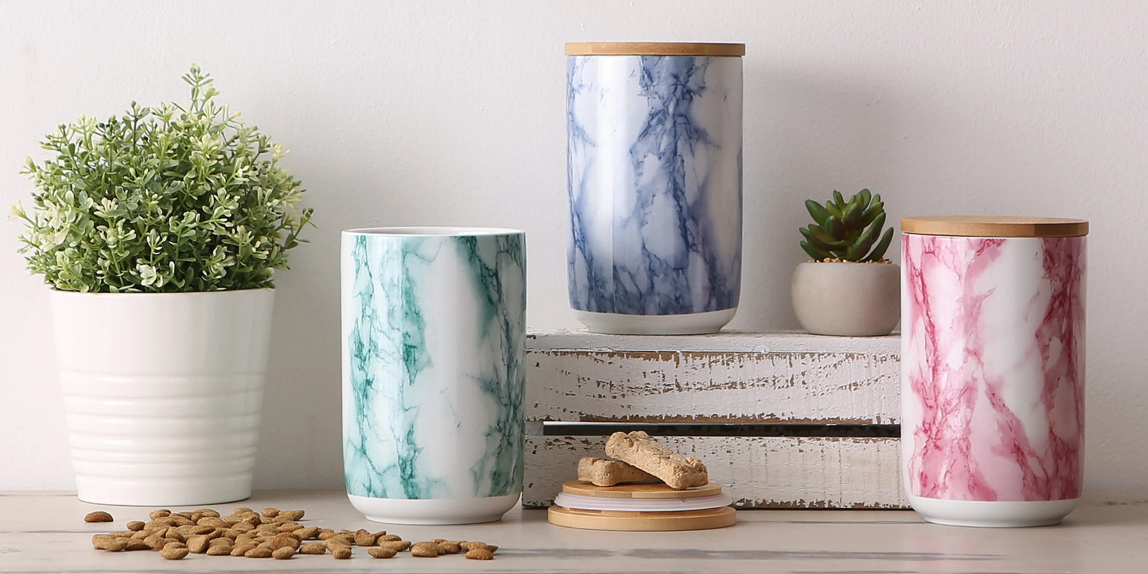 Pink Marble Ceramic Treat Canister