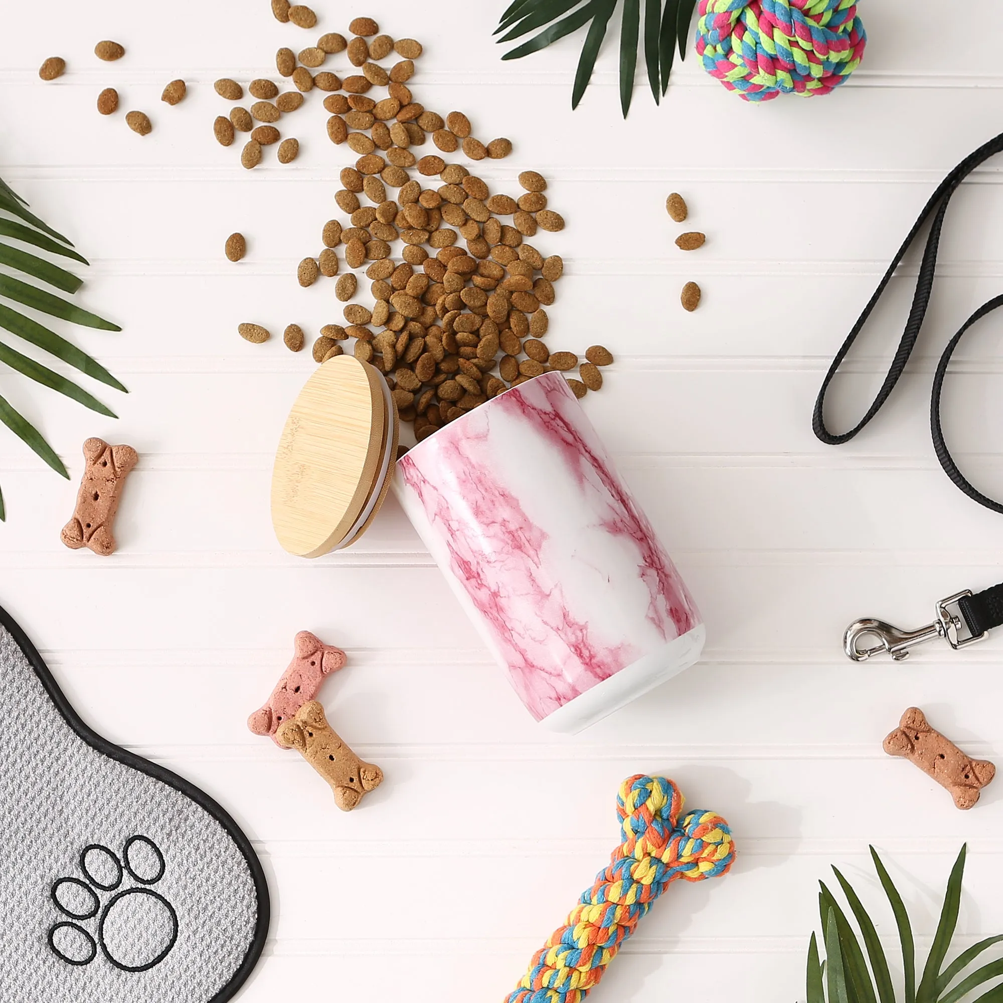 Pink Marble Ceramic Treat Canister