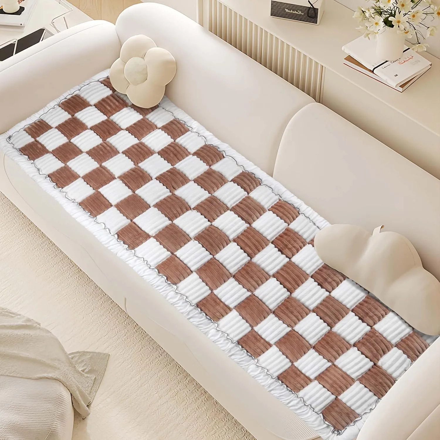Plaid Pet Couch Mat Dog Couch Covers Non Slip Washable, Soft Checkered Sofa Pad for Furniture with Non Slip Bottom, Quilted Plaid Pet Mat Blankets for Window Floor Camping Car