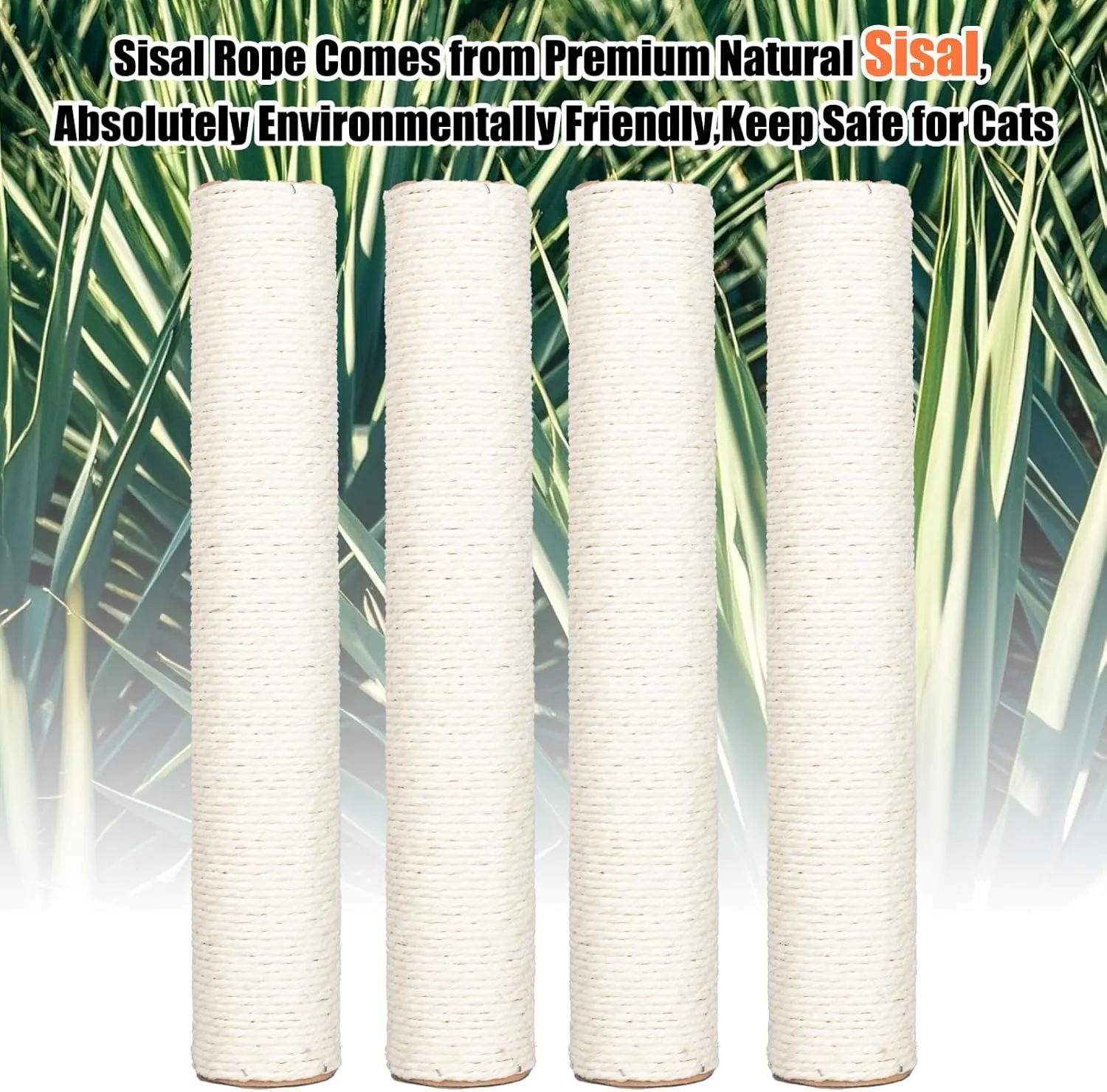 PowerKing Natural Sisal Replacement Scratching Post, 15.7'' 2 Pieces M8 Cat Scratch Post Refill Pole Parts for Refurbishment, Include Screws (White)