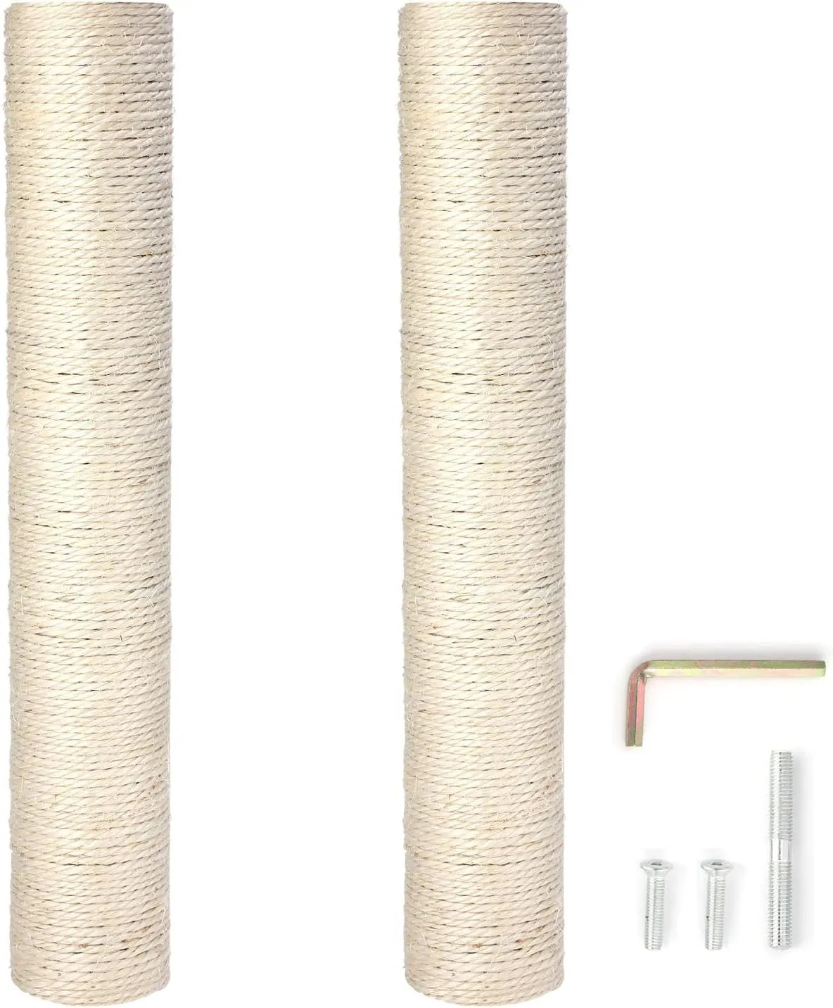 PowerKing Natural Sisal Replacement Scratching Post, 15.7'' 2 Pieces M8 Cat Scratch Post Refill Pole Parts for Refurbishment, Include Screws (White)