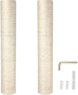PowerKing Natural Sisal Replacement Scratching Post, 15.7'' 2 Pieces M8 Cat Scratch Post Refill Pole Parts for Refurbishment, Include Screws (White)