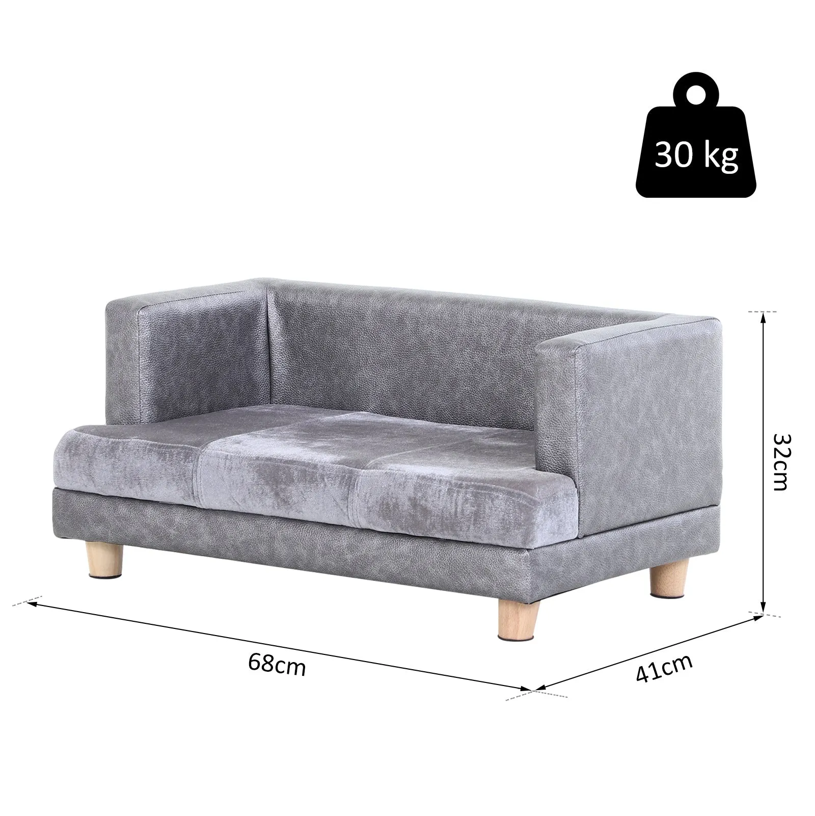 PU Leather Elevated Pet Dogs Sofa Bed Grey